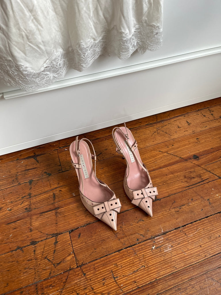 Baby Pink Pointed Toe Slingback Heels - Ani Vintage - Dublin Ireland
