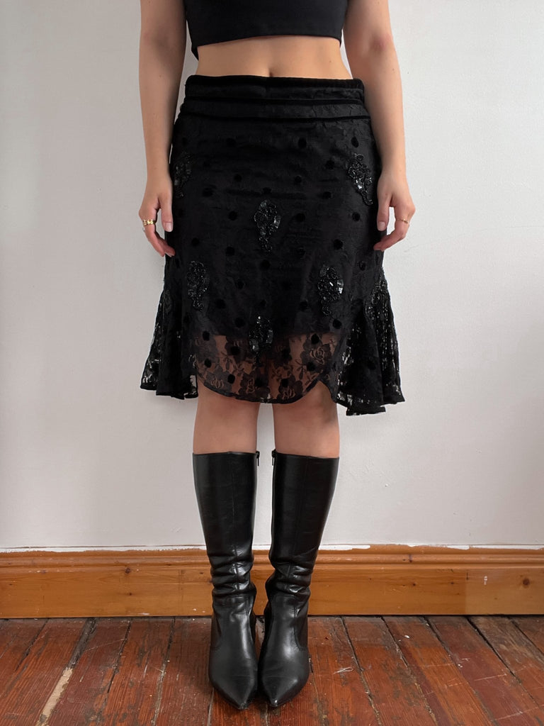 Beaded Black Midi Skirt - Ani Vintage - Dublin Ireland