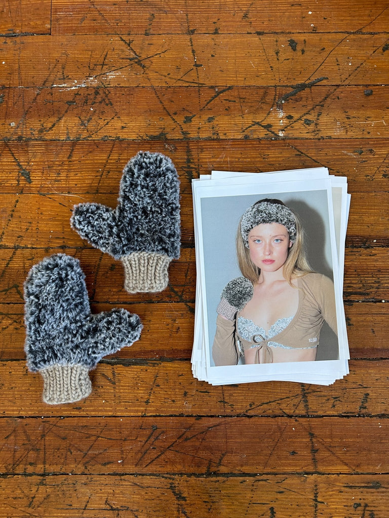 Black Faux Fur Mittens with Brown Trim - Ani Vintage - Dublin Ireland