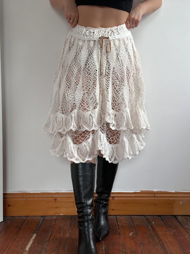 Ethereal White Midi Skirt - Ani Vintage - Dublin Ireland