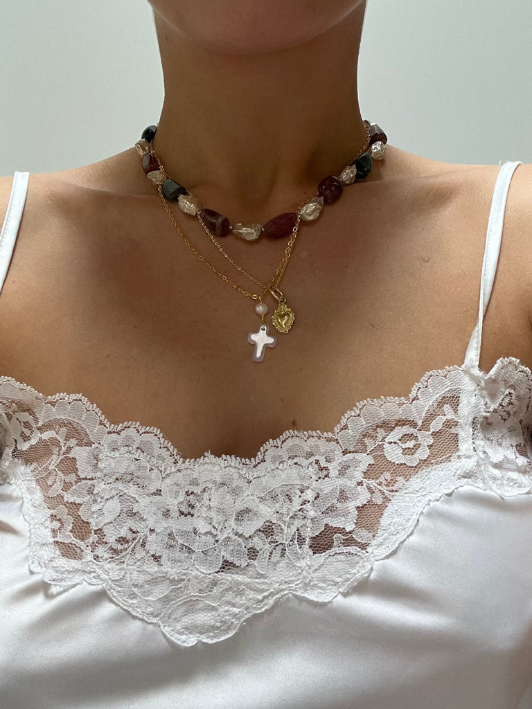 'Maya' Opalite Cross Necklace - Ani Vintage - Dublin Ireland