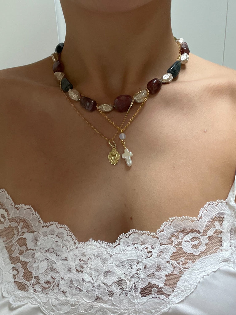 'Mia' Pearl Cross Necklace - Ani Vintage - Dublin Ireland