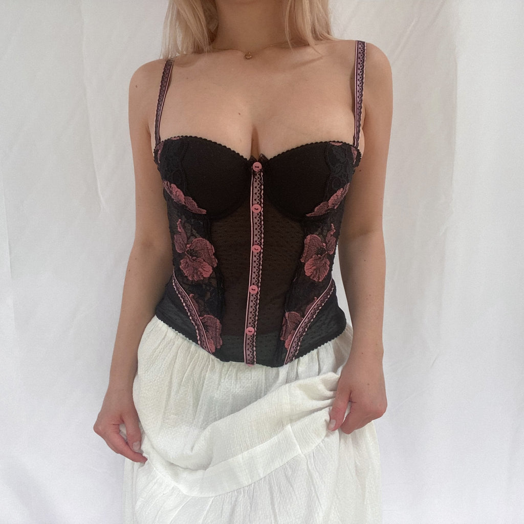 Pink and Black Aubade Bustier - Ani Vintage - Dublin Ireland