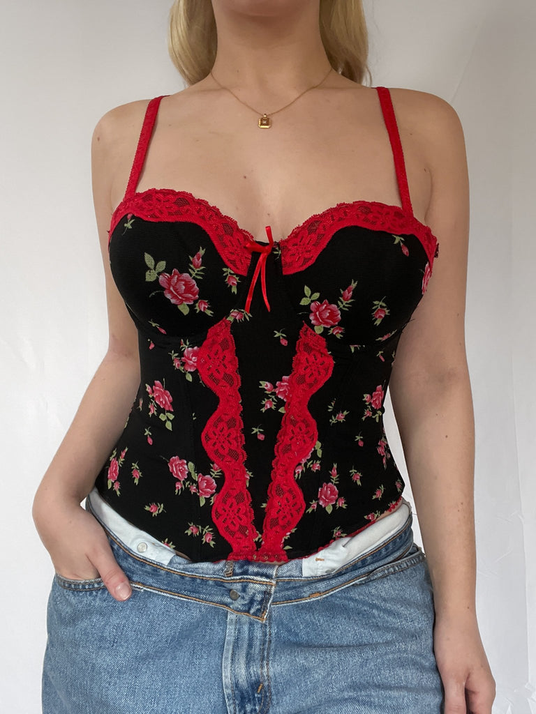 Black and Red Rose Bustier - Ani Vintage - Dublin Ireland