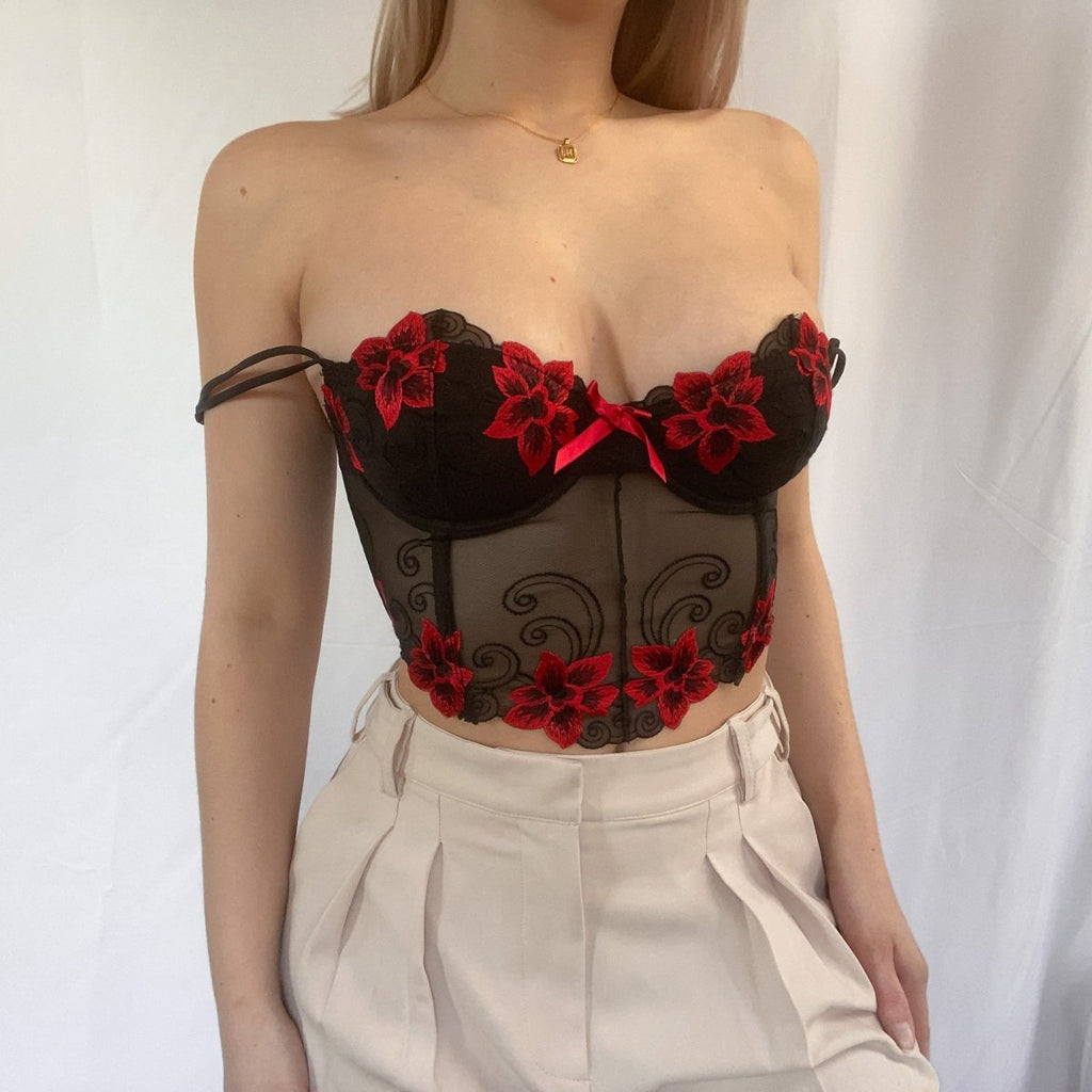 Cropped Black & Red Bustier - Ani Vintage - Dublin Ireland