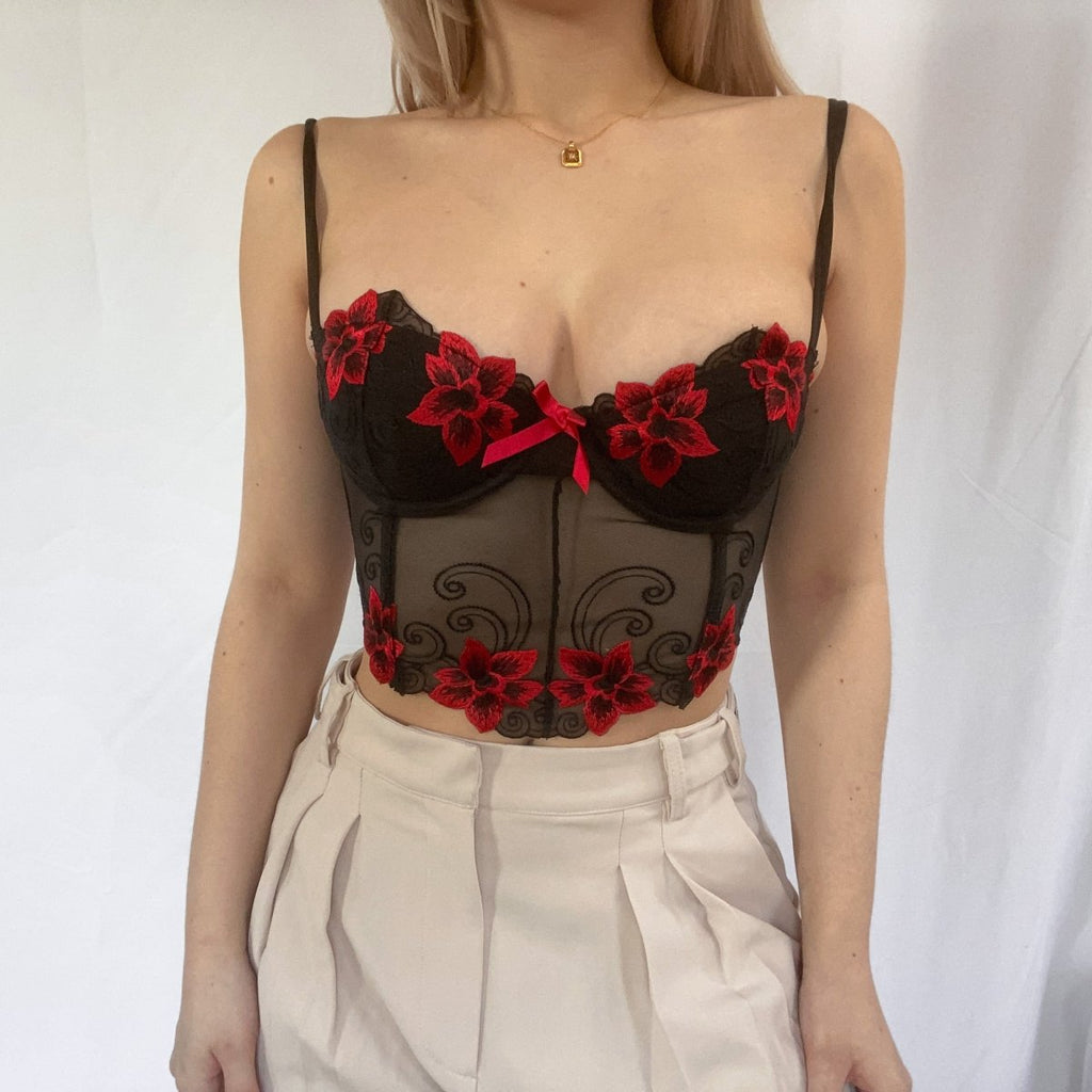 Cropped Black & Red Bustier - Ani Vintage - Dublin Ireland