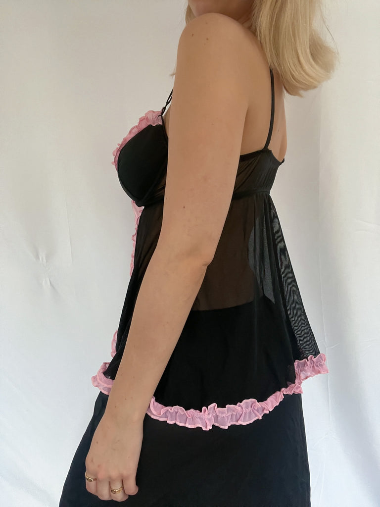Ruffle Pink and Black Bustier - Ani Vintage - Dublin Ireland