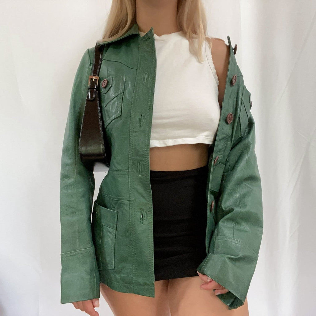 Green Leather Jacket - Ani Vintage - Dublin Ireland