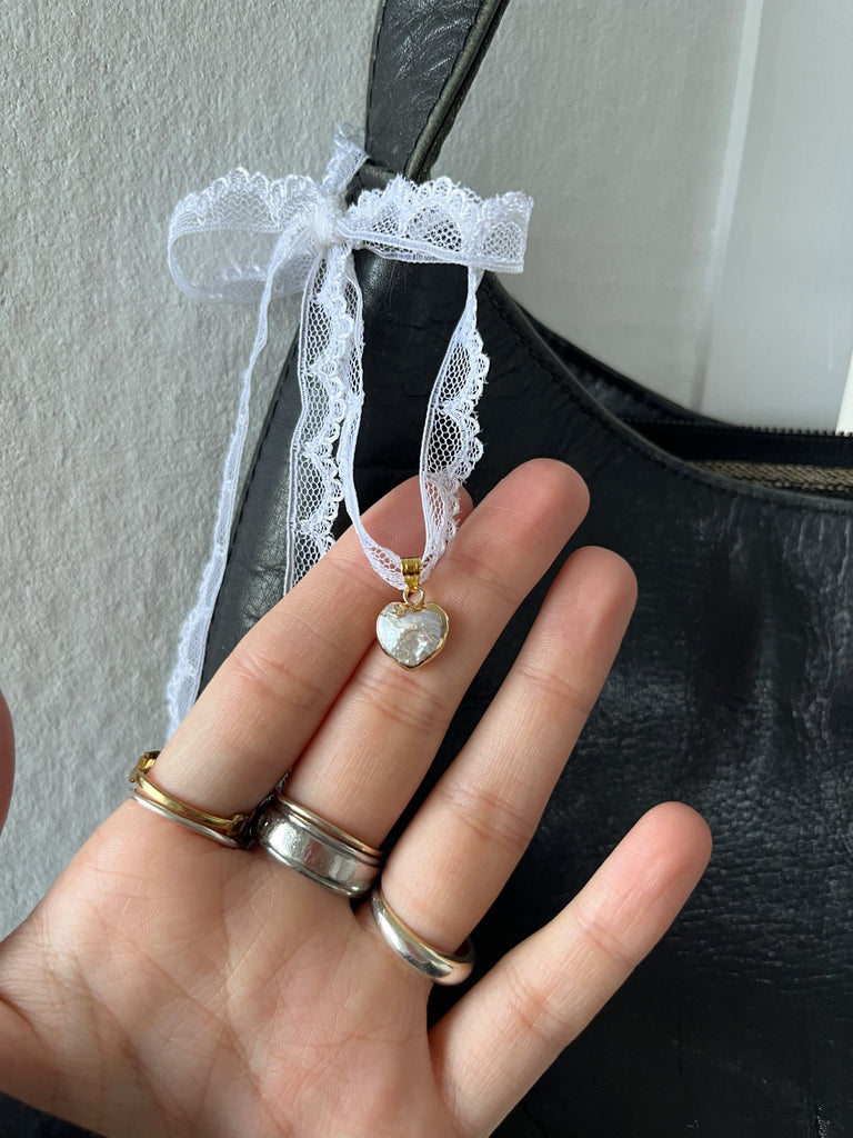 'Pearl Heart' Mini Bag Charm - Ani Vintage - Dublin Ireland