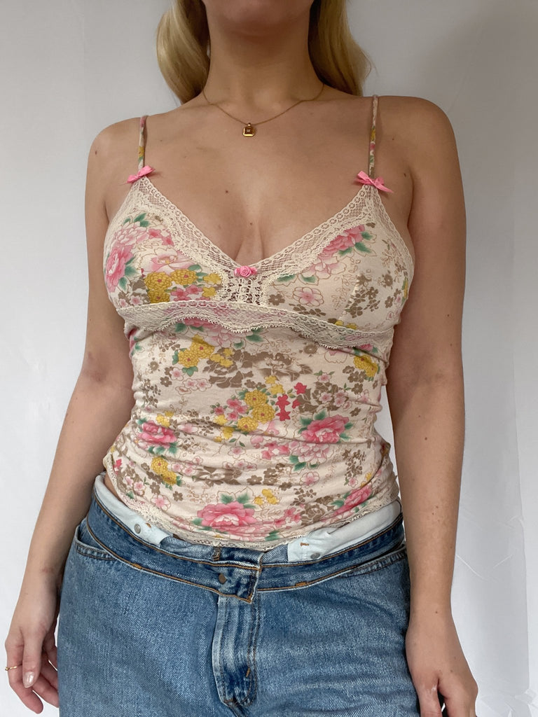 Pink and Yellow Floral Cami Top - Ani Vintage - Dublin Ireland
