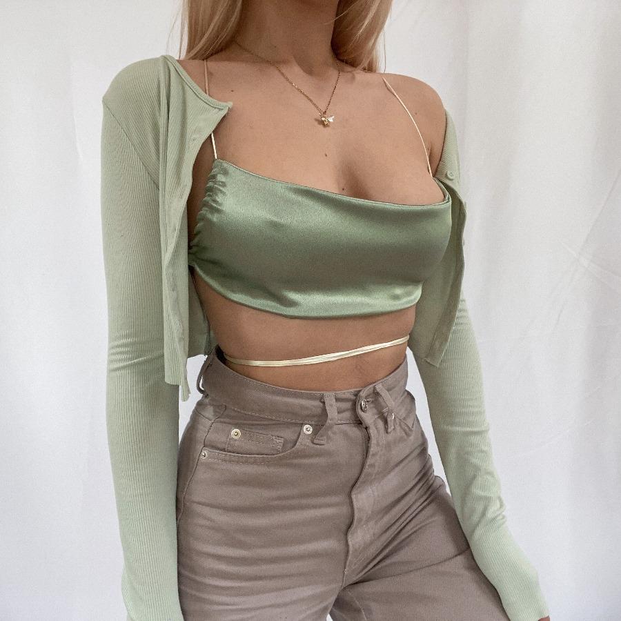 Sage Green Satin Bandeau - Ani Vintage - Dublin Ireland