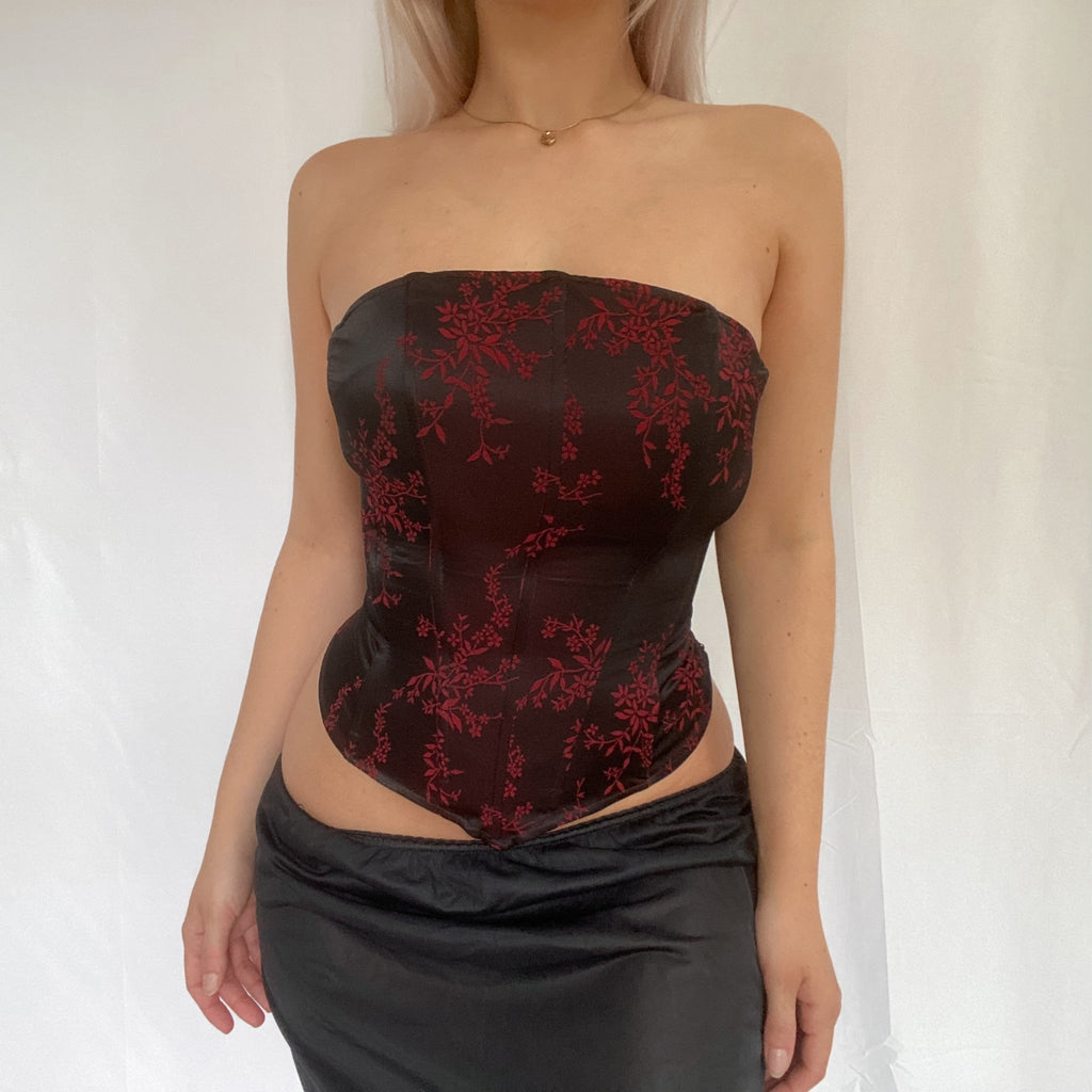 Strapless Black and Red Corset - Ani Vintage - Dublin Ireland